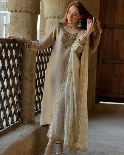 Presenting New Premium Long Kurti-Bottom-Dupatta Set