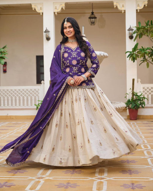 Pure Chinon & Tissue Silk Embroidered Festival Wear – Fully Stitched