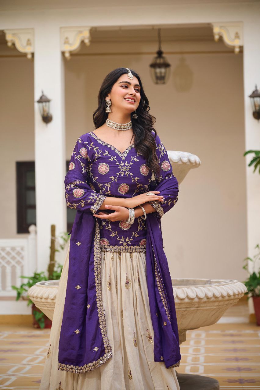 Pure Chinon & Tissue Silk Embroidered Festival Wear – Fully Stitched