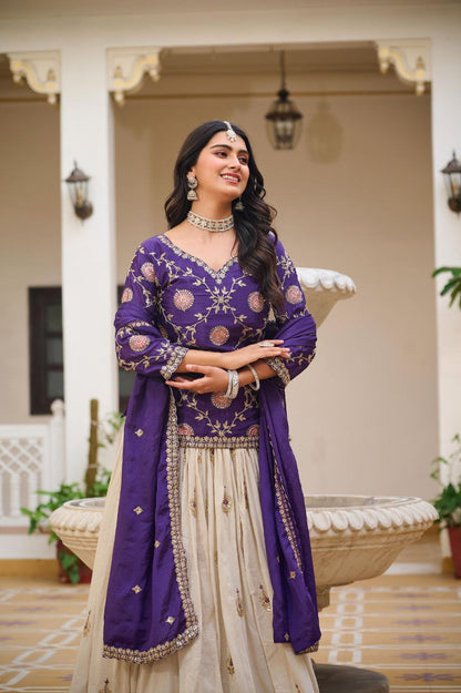 Pure Chinon & Tissue Silk Embroidered Festival Wear – Fully Stitched