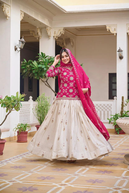 Pure Chinon & Tissue Silk Embroidered Festival Wear – Fully Stitched
