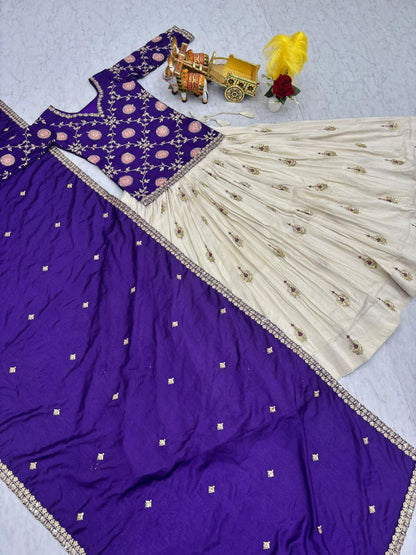 Pure Chinon & Tissue Silk Embroidered Festival Wear – Fully Stitched