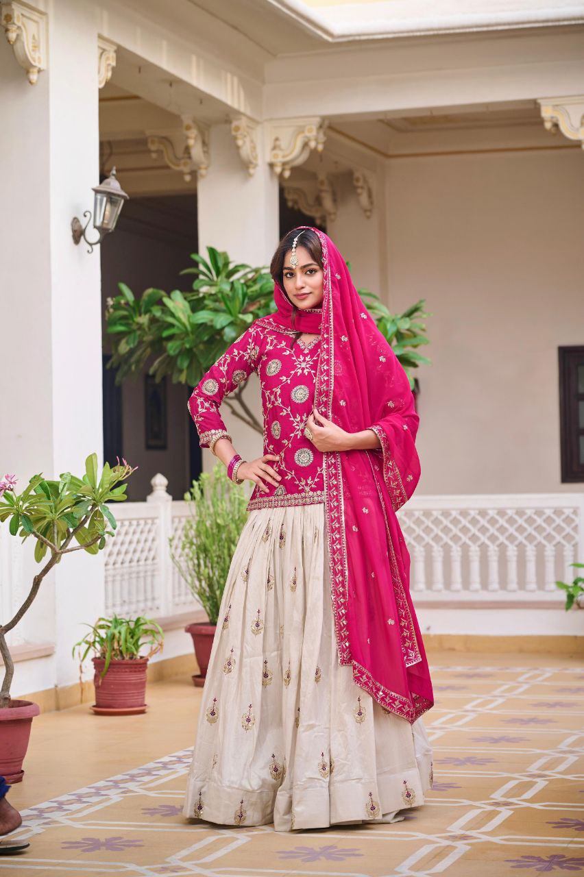Pure Chinon & Tissue Silk Embroidered Festival Wear – Fully Stitched