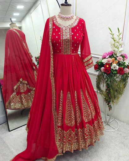 Pure Fox Georgette Gown, Pant, and Dupatta Set – Fully Stitched & Ready to Wear