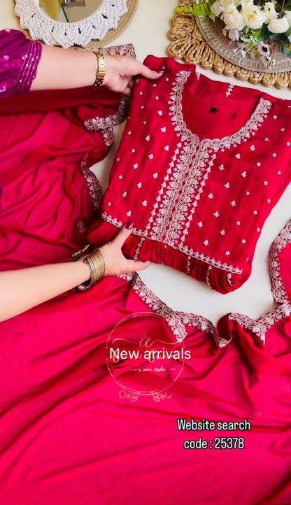 Pure Fox Georgette Gown, Pant, and Dupatta Set – Fully Stitched & Ready to Wear