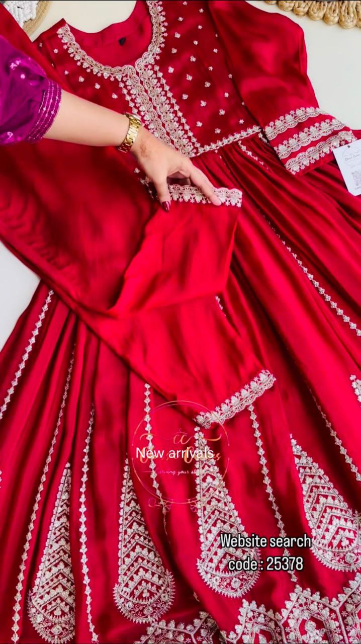 Pure Fox Georgette Gown, Pant, and Dupatta Set – Fully Stitched & Ready to Wear