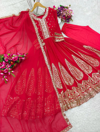 Pure Fox Georgette Gown, Pant, and Dupatta Set – Fully Stitched & Ready to Wear