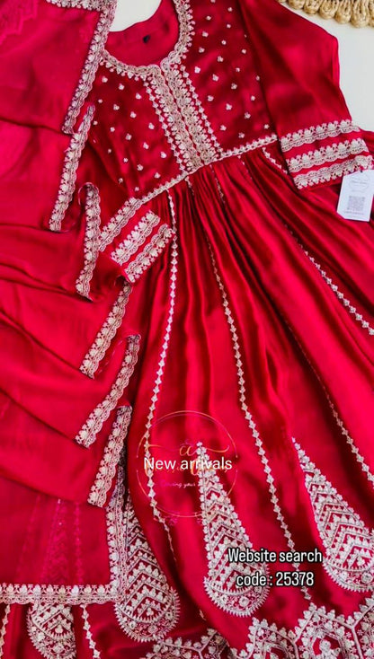 Pure Fox Georgette Gown, Pant, and Dupatta Set – Fully Stitched & Ready to Wear