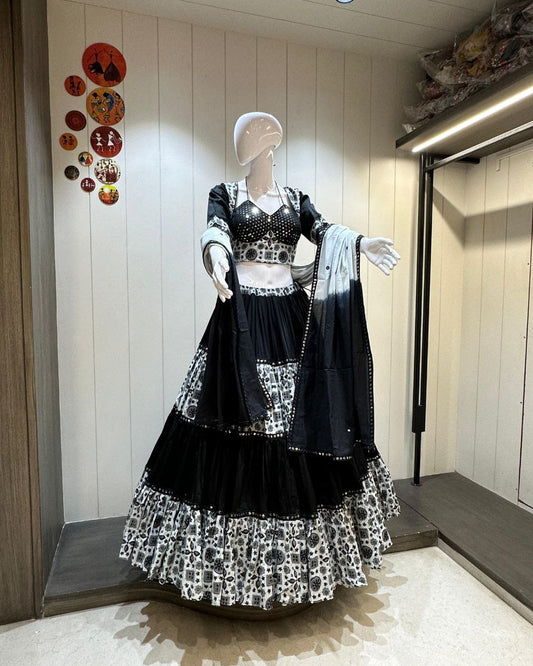 Grey Black Tyre design chaniya choli perfect for Garba, Navratri, or cultural functions
