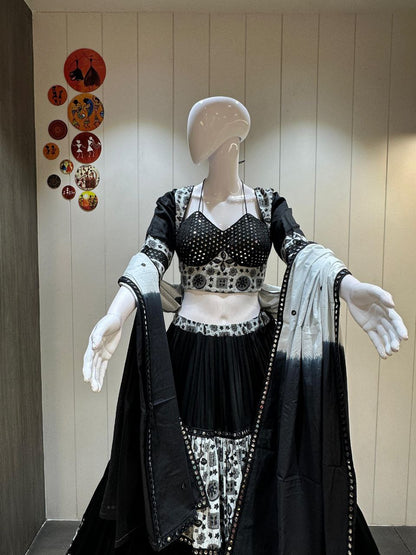 Grey Black Tyre design chaniya choli perfect for Garba, Navratri, or cultural functions