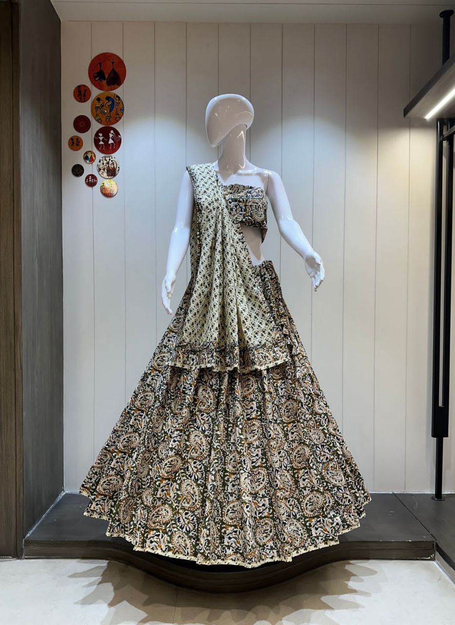 Pure Kalamkari Cotton Chaniya Choli Set For Festive Wear, Navratri, Poojas, or Cultural Celebrations