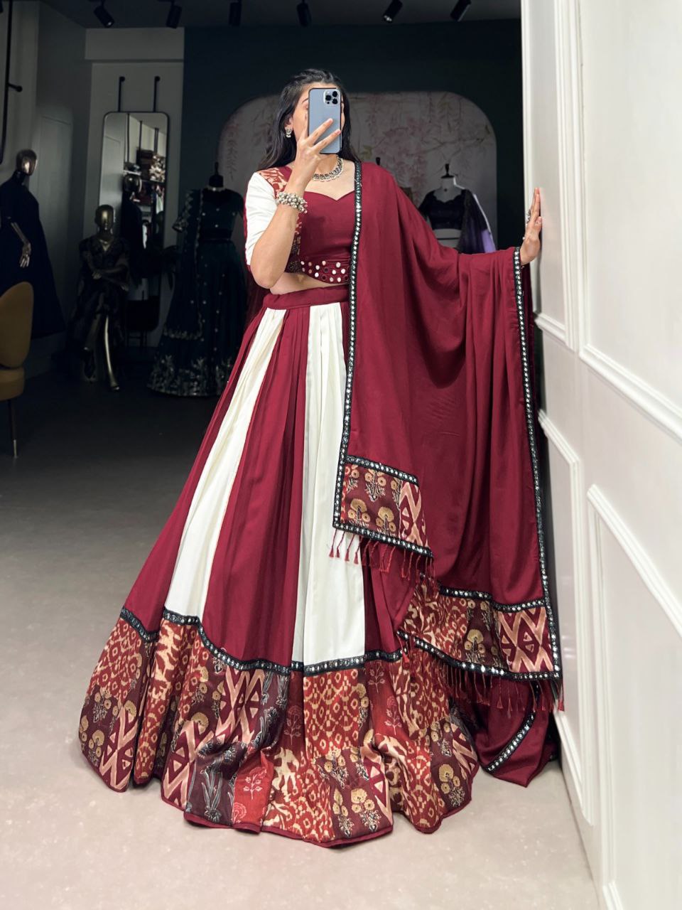 Rayon Mirror Work Lehenga Choli Set with Printed Dupatta – Party Wear 2025