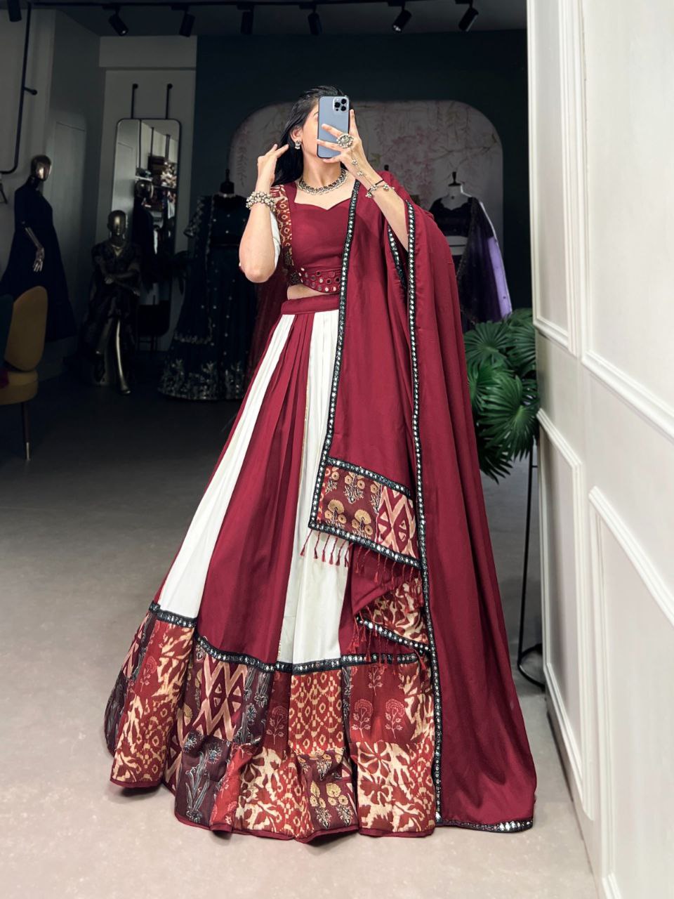 Rayon Mirror Work Lehenga Choli Set with Printed Dupatta – Party Wear 2025