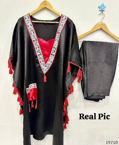 Real Mirror Work Kaftan Set in Moss Satin – Festive Collection