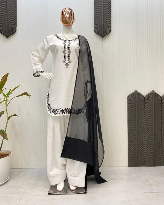 Roman Silk Farsi Salwar Suit with Organza Dupatta | Designer Wear