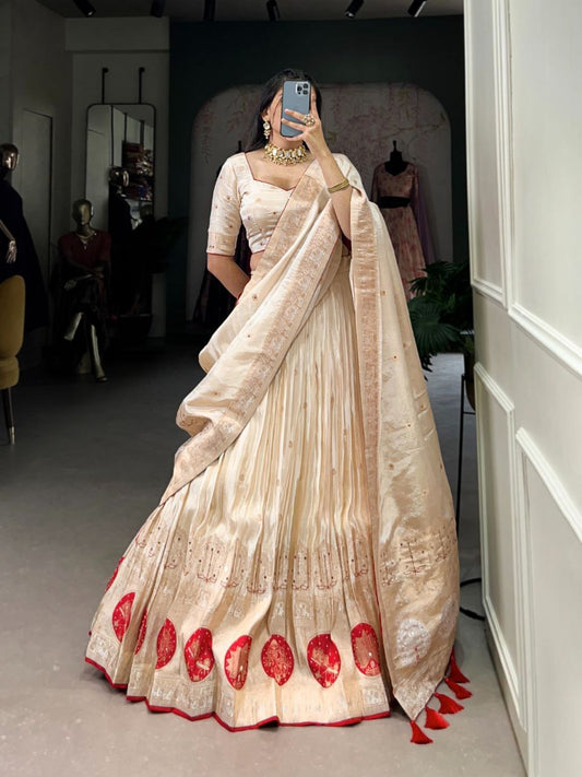 Shimmer Weaving Lehenga Choli with Mirror & Beads Work – Wedding Elegance