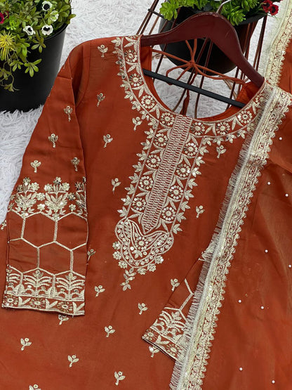 Simmer Silk Embroidered Top-Sharara Set with Dupatta – Party Wear | Fully Stitched