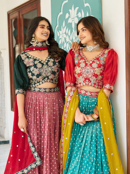 South Style Lehenga Choli with Heavy Embroidery & Sequins Work – Fully Stitched Real Modelling Set
