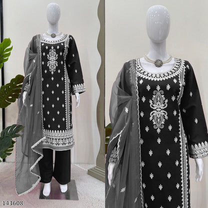 Pink & Black Stylish Roman Silk Party Wear Palazzo Suit Set with Organza Dupatta