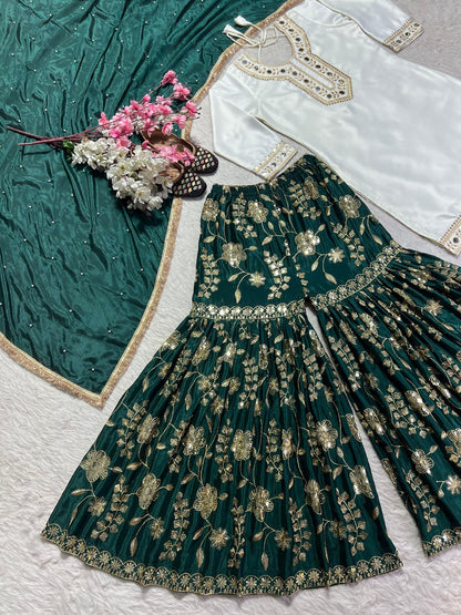 Elegant Party Wear Sharara Suit – Luxurious Embroidery & Sequins Work