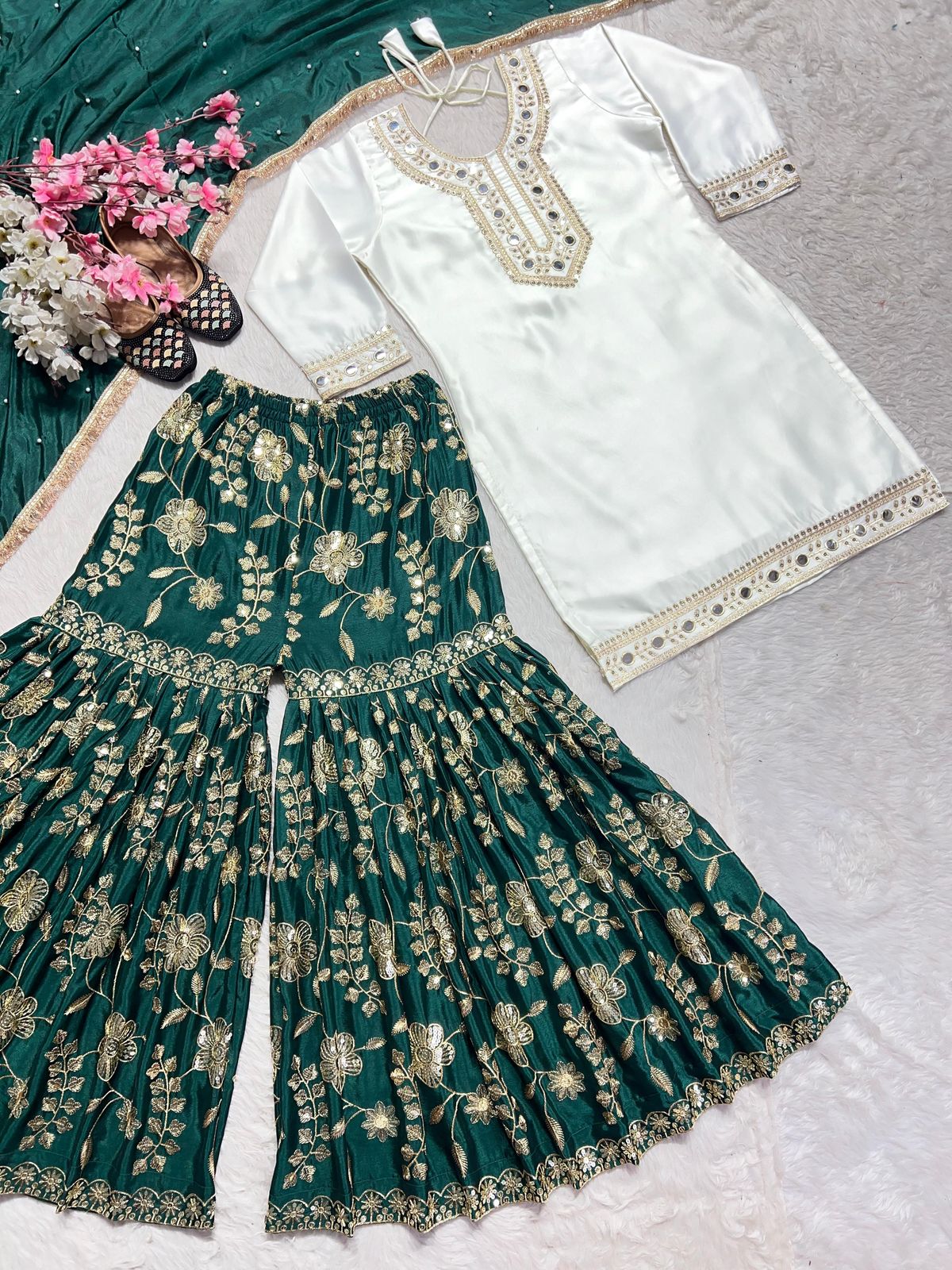 Elegant Party Wear Sharara Suit – Luxurious Embroidery & Sequins Work