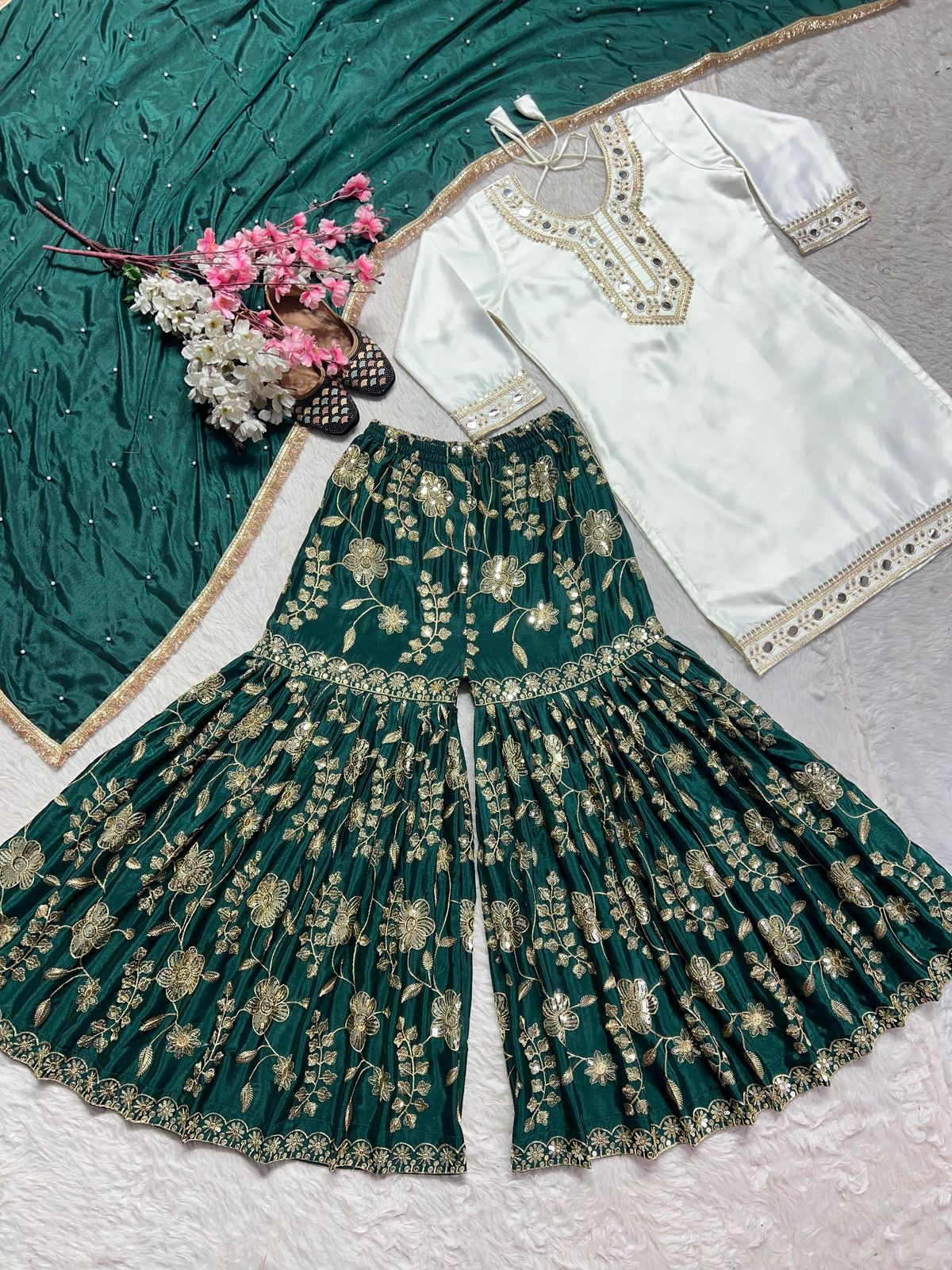 Elegant Party Wear Sharara Suit – Luxurious Embroidery & Sequins Work