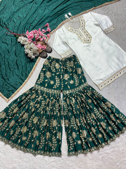 Elegant Party Wear Sharara Suit – Luxurious Embroidery & Sequins Work