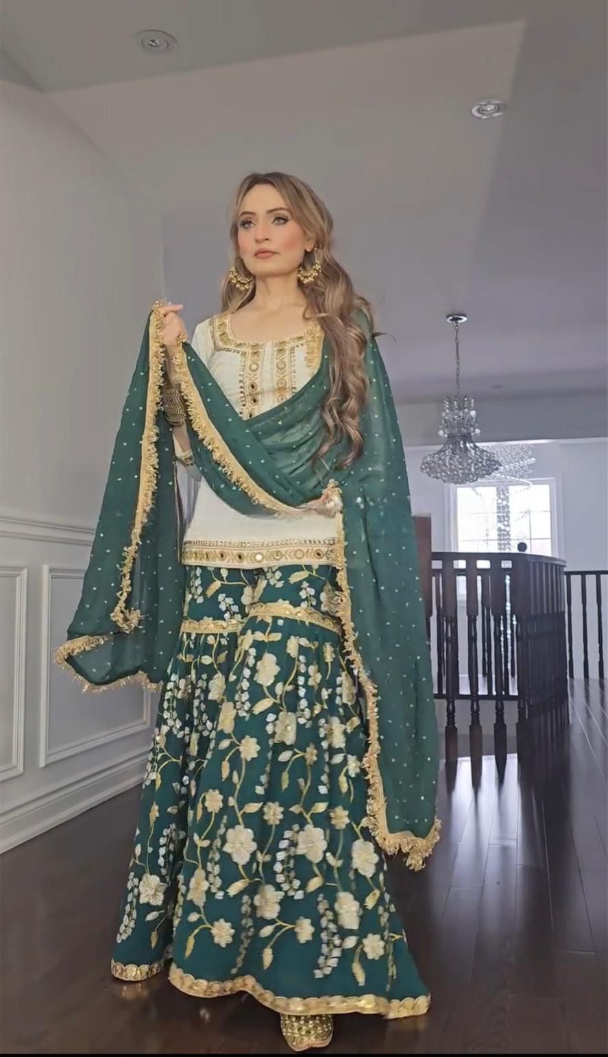 Elegant Party Wear Sharara Suit – Luxurious Embroidery & Sequins Work