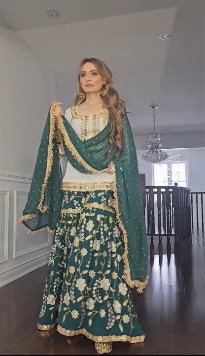 Elegant Party Wear Sharara Suit – Luxurious Embroidery & Sequins Work