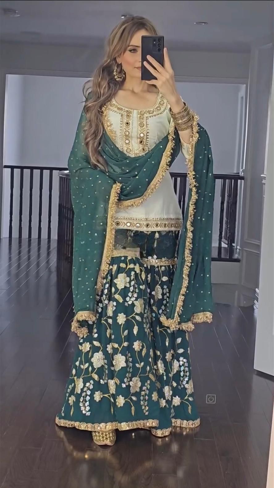 Elegant Party Wear Sharara Suit – Luxurious Embroidery & Sequins Work