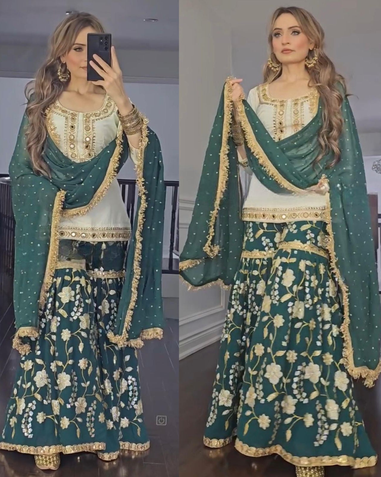 Elegant Party Wear Sharara Suit – Luxurious Embroidery & Sequins Work