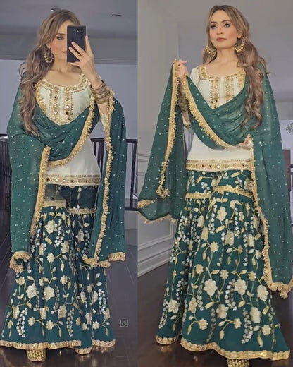 Elegant Party Wear Sharara Suit – Luxurious Embroidery & Sequins Work