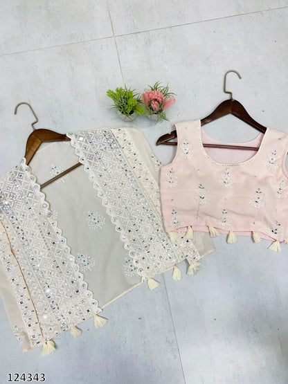 Trending Party Wear 3-Piece Set | Blouse, Palazzo & Shrug with Sequence Embroidery