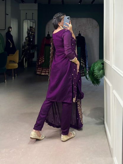 Vichitra Silk Embroidered Suit Set with Dupatta | Ethnic Dress Collection | Fully Stitched