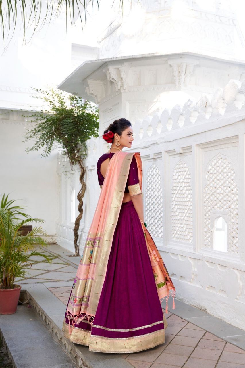 Vichitra Silk Lehenga Choli with Paithni Dupatta – Regal Elegance