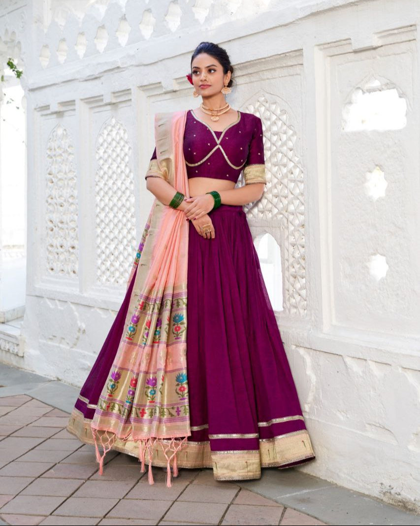Vichitra Silk Lehenga Choli with Paithni Dupatta – Regal Elegance
