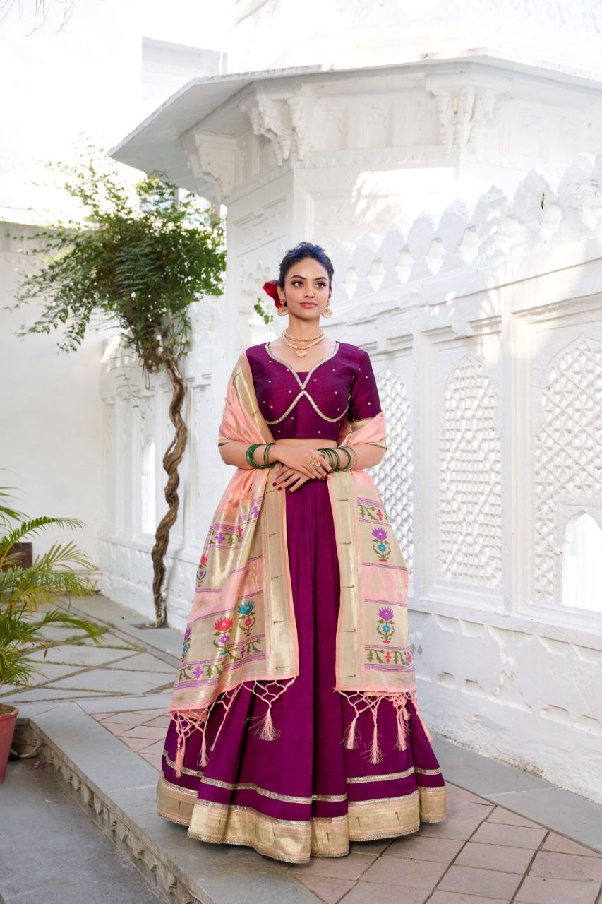 Vichitra Silk Lehenga Choli with Paithni Dupatta – Regal Elegance