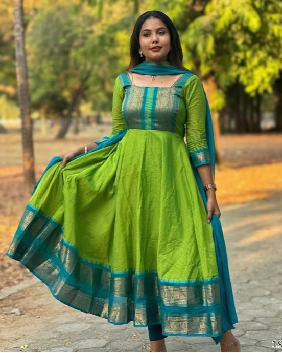 Vichitra Silk Suit Set with Jacquard Zari Border & Chanderi Dupatta
