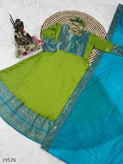 Vichitra Silk Suit Set with Jacquard Zari Border & Chanderi Dupatta