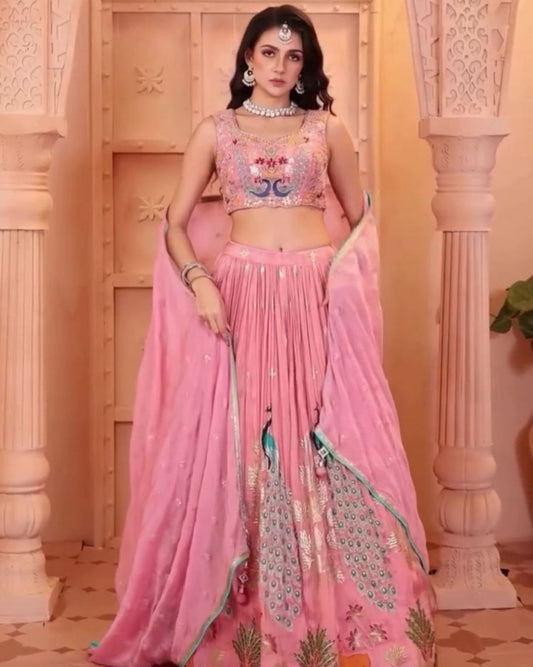 Wedding Wear Pure Chinon Embroidered Lehenga Choli Set