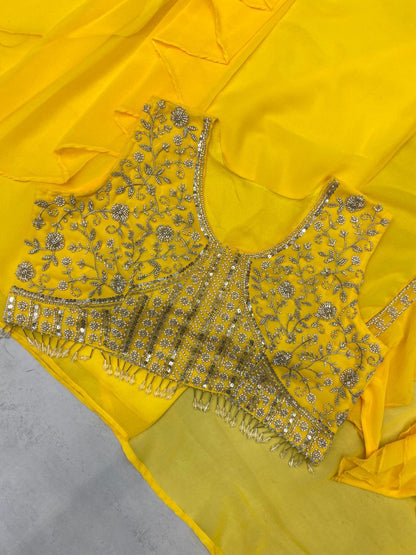 Western 3-Piece Georgette Outfit with Handwork & Embroidery – Party & Wedding Wear