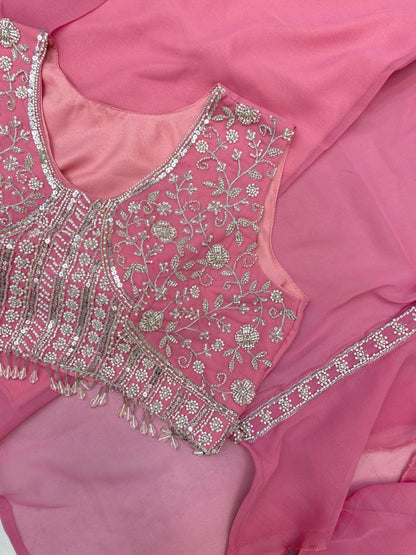 Western 3-Piece Georgette Outfit with Handwork & Embroidery – Party & Wedding Wear