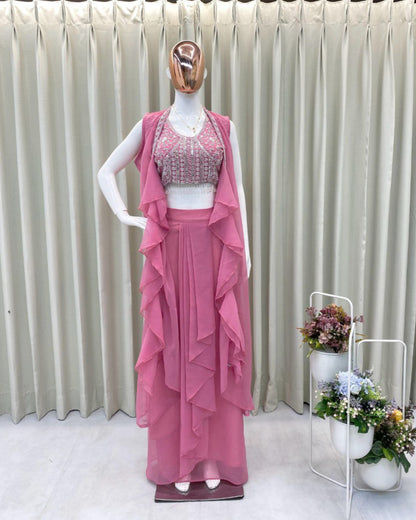 Western 3-Piece Georgette Outfit with Handwork & Embroidery – Party & Wedding Wear