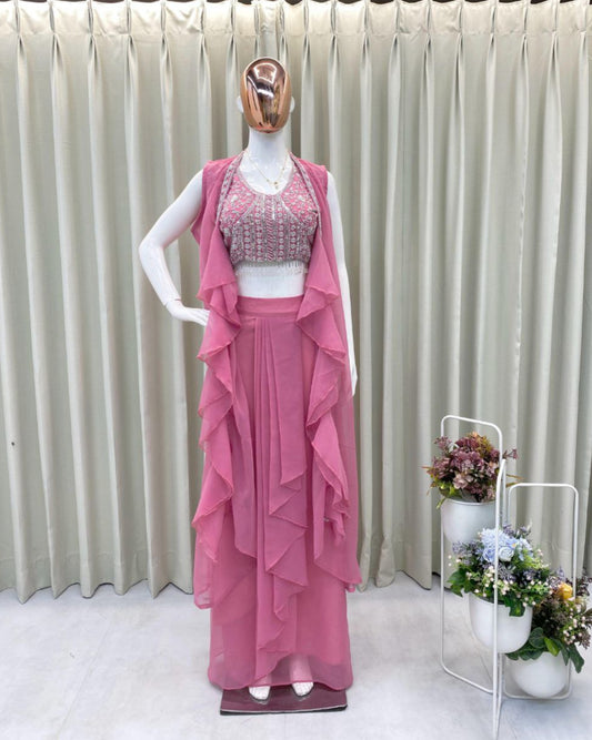 Western 3-Piece Georgette Outfit with Handwork & Embroidery – Party & Wedding Wear