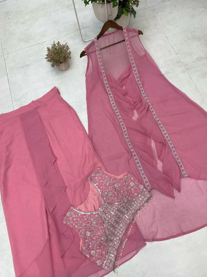 Western 3-Piece Georgette Outfit with Handwork & Embroidery – Party & Wedding Wear