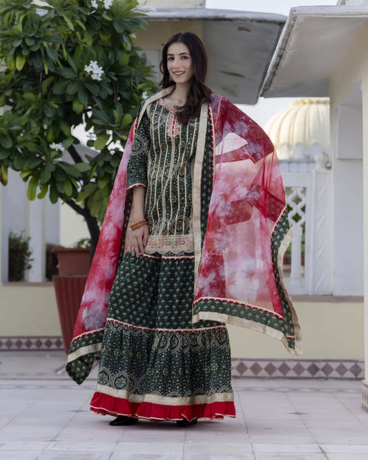 Exclusive Kurti Sharara with Luxe Tie-Dye Dupatta – Perfect for Festive Celebrations