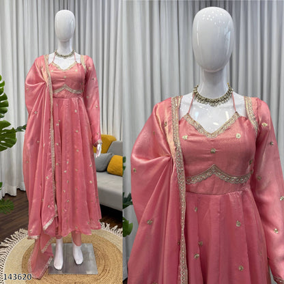 Fendy Silk Anarkali Suit Set with Dupatta – Thread & Sequin Work, Fully Stitched Pant, Festive Wear (3-Piece)