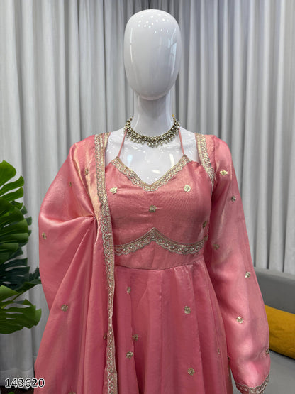 Fendy Silk Anarkali Suit Set with Dupatta – Thread & Sequin Work, Fully Stitched Pant, Festive Wear (3-Piece)