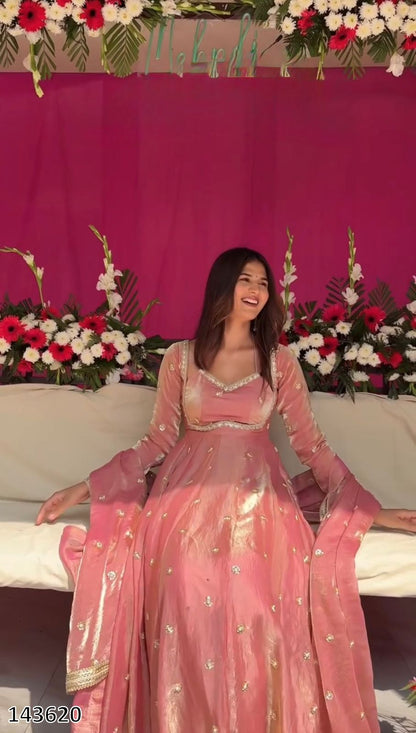 Fendy Silk Anarkali Suit Set with Dupatta – Thread & Sequin Work, Fully Stitched Pant, Festive Wear (3-Piece)