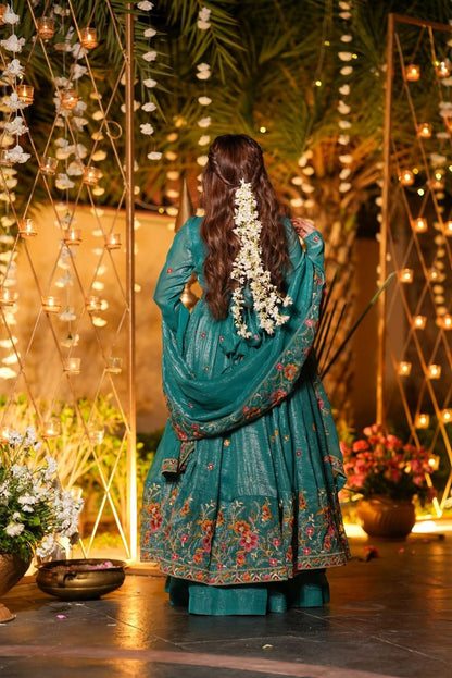 Women’s Crunchy Silk Embroidered Top Sharara Dupatta Set | 3-Piece Fully Stitched Party & wedding Wear with Heavy Sequin Work
